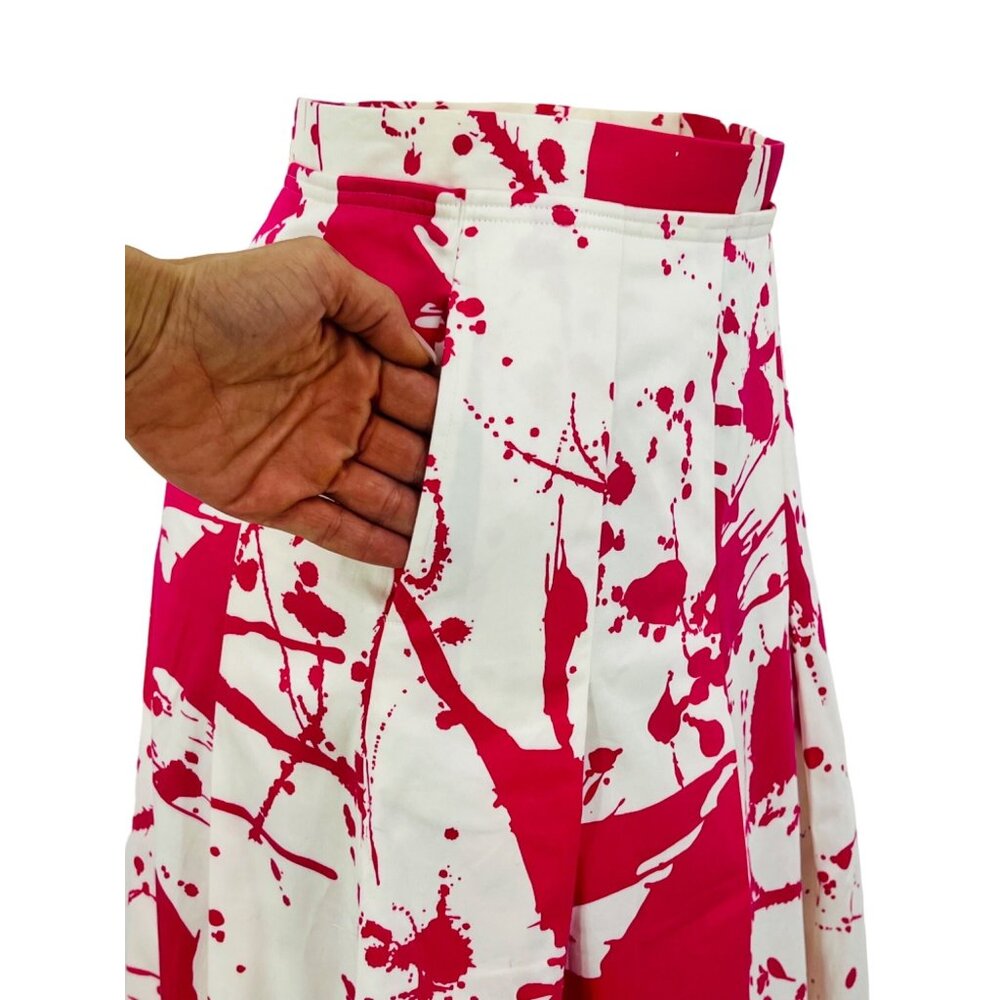 Calvin Klein Pink & White Paint Splatter Pleated A-Line Skirt - Picture 7 of 16
